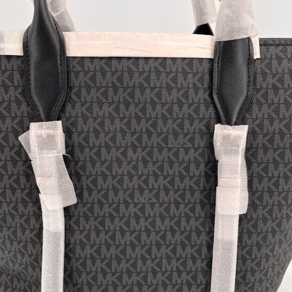 Michael Kors Moore Large Buckle Tote Black Logo Canvas Silver Hardware - Picture 8 of 16